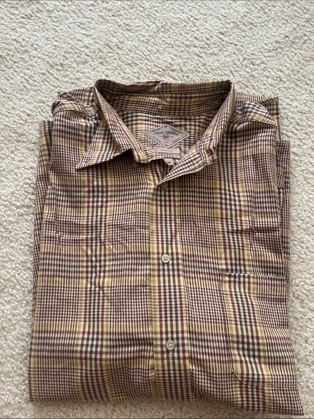 Men's Plaid Button-Down Shirt in Yellow and Brown